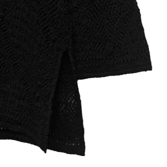 Zara Black Textured Pointelle Knit Double Tie Mini Dress / Tunic Sweater - M - Picture 16 of 16